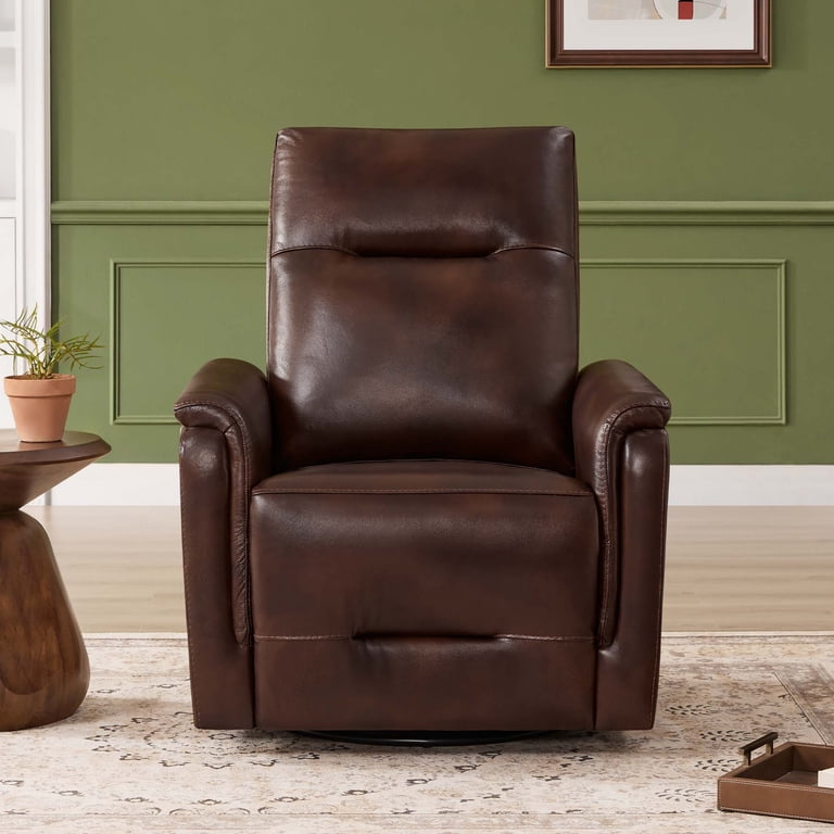 Spruce & Spring Genuine Leather Dual Motor Swivel Glider Recliner