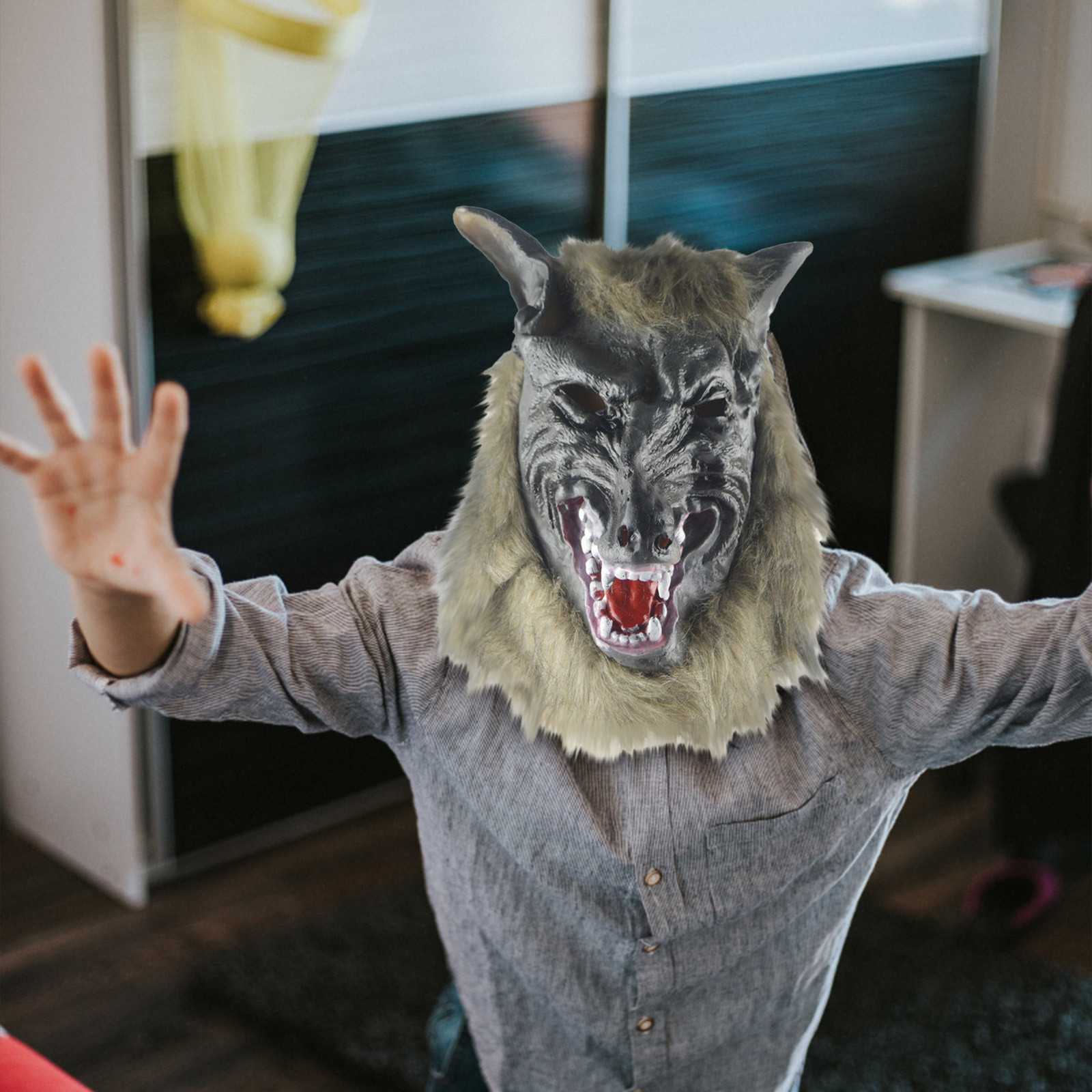 Máscara De Lobo Realista 3D Para Halloween – PVC Y Tela No Tejida – Accesorio De Hombre Lobo Para Disfraces