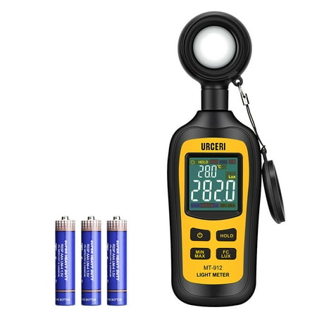 URCERI Light Meter, Digital Handheld Ambient Temperature Measurer with Range up to 200,000 Lux with 4 Digit Color LCD Screen Light