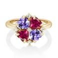 thumbnail image 2 of Gem Stone King 18K Yellow Gold Plated Silver Blue Tanzanite and Red Created Ruby Ring for Women (2.28 Cttw, Heart Shape 5MM, Gemstone December Birthstone, Size 8), 2 of 3