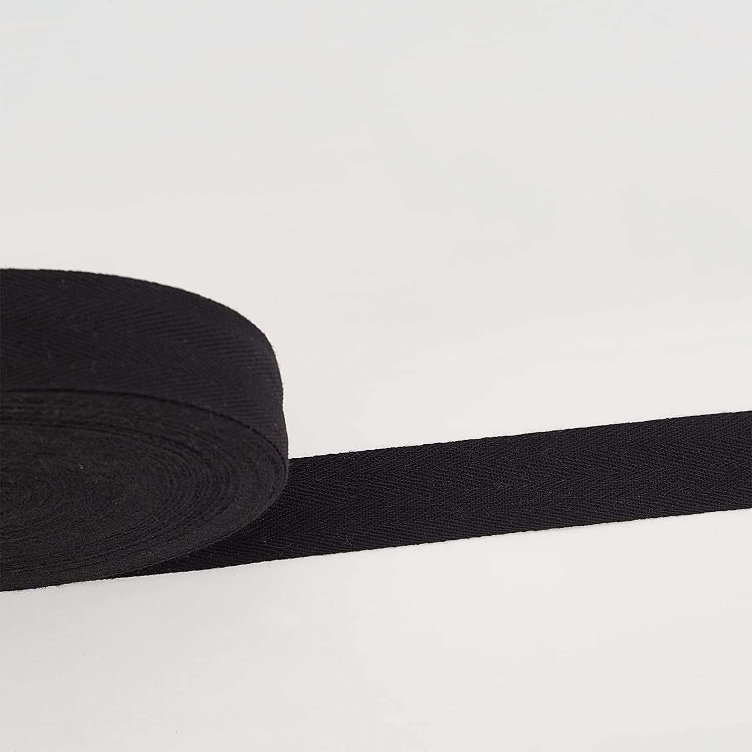 49 Yards(45m)/Roll Herringbone Cotton Webbings 35mm Wide Cotton Twill Tape Ribbons Cotton Herringbone Cords for Knit Sewing DIY Crafts Black Black