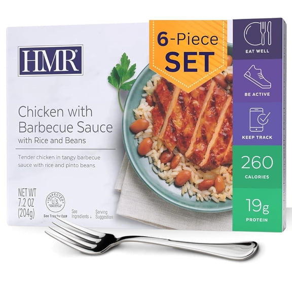 HMR Chicken with Barbecue Sauce Entrée | Prepared Meal Ready to Eat, Shelf-Stable | 19g Protein, Low-Calorie Pre-Packaged Lunch or Dinner | 7.2 oz Serving | Pack of 6