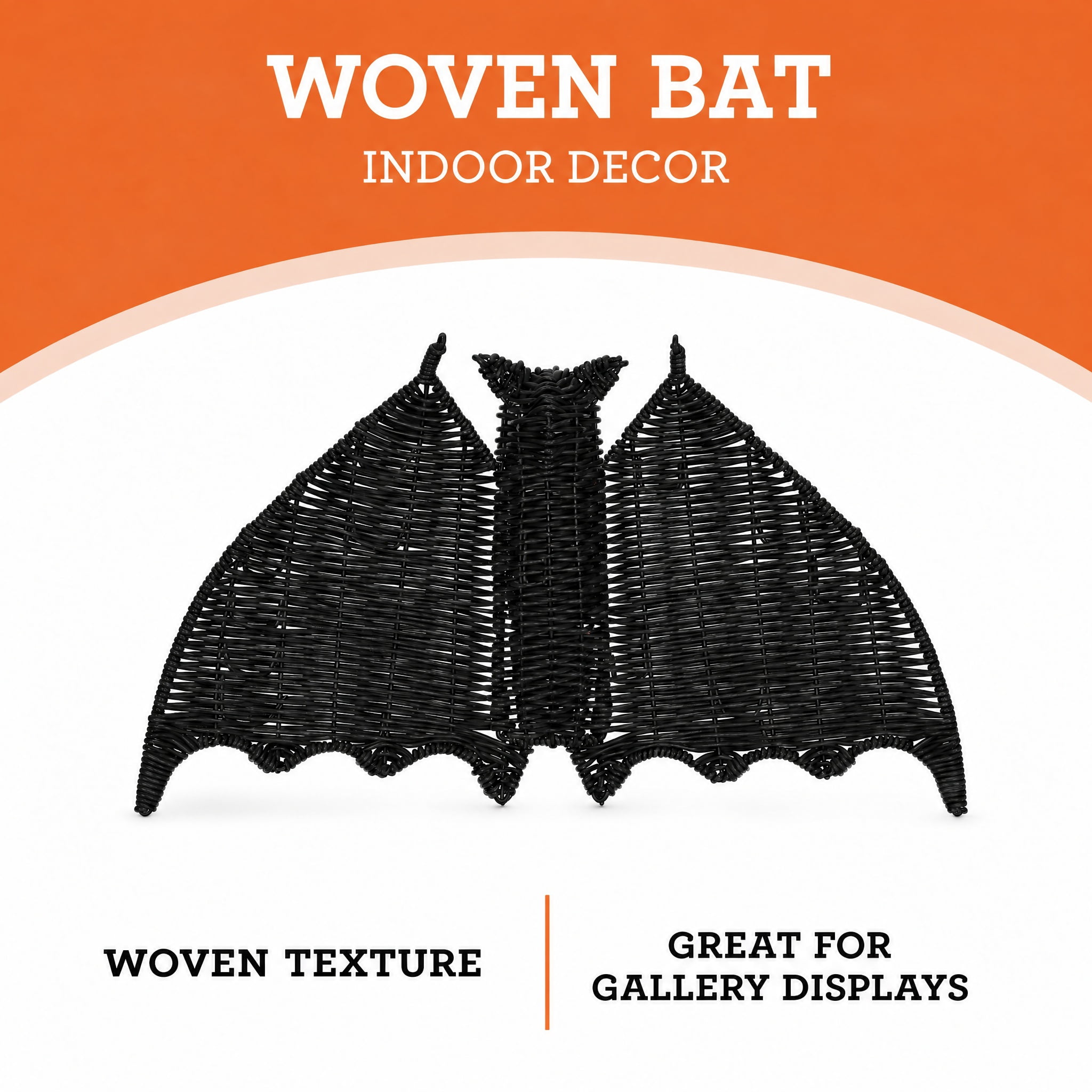 Woven Bat Decoration, Black, 15.25" x 9.25", Halloween by Way To Celebrate