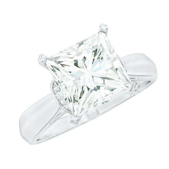 Rosec Jewels Moissanite Solitaire Engagement Ring 3 Ct - 8 mm Princess Cut Moissanite Ring for Women - D-VS1 Quality Certified, 925 Sterling Silver, US 4.00