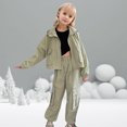 thumbnail image 3 of LOCHEX Girls 2 Piece Outfits Solid Color Long Sleeve Cargo Hoodie with Zipper Sport Coat and Jogger Pants Set Kids Clothing Sets,Green,10, 3 of 6