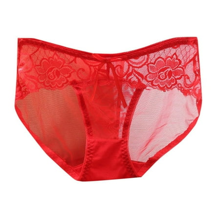 BYHONG Women s Sexy Transparent Low Waisted Seamless Lace Pure Triangle Pants Thin Mesh Underwear Women s Panties Red L