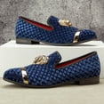 thumbnail image 5 of Loafers for Men Men's Rhombus Velvet Loafers Blue Wedding Dress Shoes Men's Gold Buckle, Blue-08, 9 US, 5 of 5