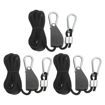Uxcell 3 Pairs 1/4" Adjustable Rope Hanger, 7.87ft(2.4 Meter) Heavy Duty Ratchet Tie Down Strap with Rope Clip Hanger for Hanging Plants, Grow Light and Various Tie-Down Uses, Black