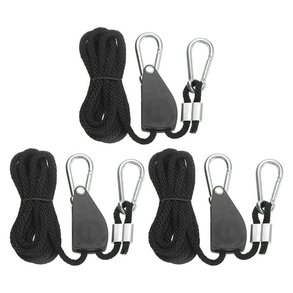 Uxcell 3 Pairs 1/4" Adjustable Rope Hanger, 7.87ft(2.4 Meter) Heavy Duty Ratchet Tie Down Strap with Rope Clip Hanger for Hanging Plants, Grow Light and Various Tie-Down Uses, Black
