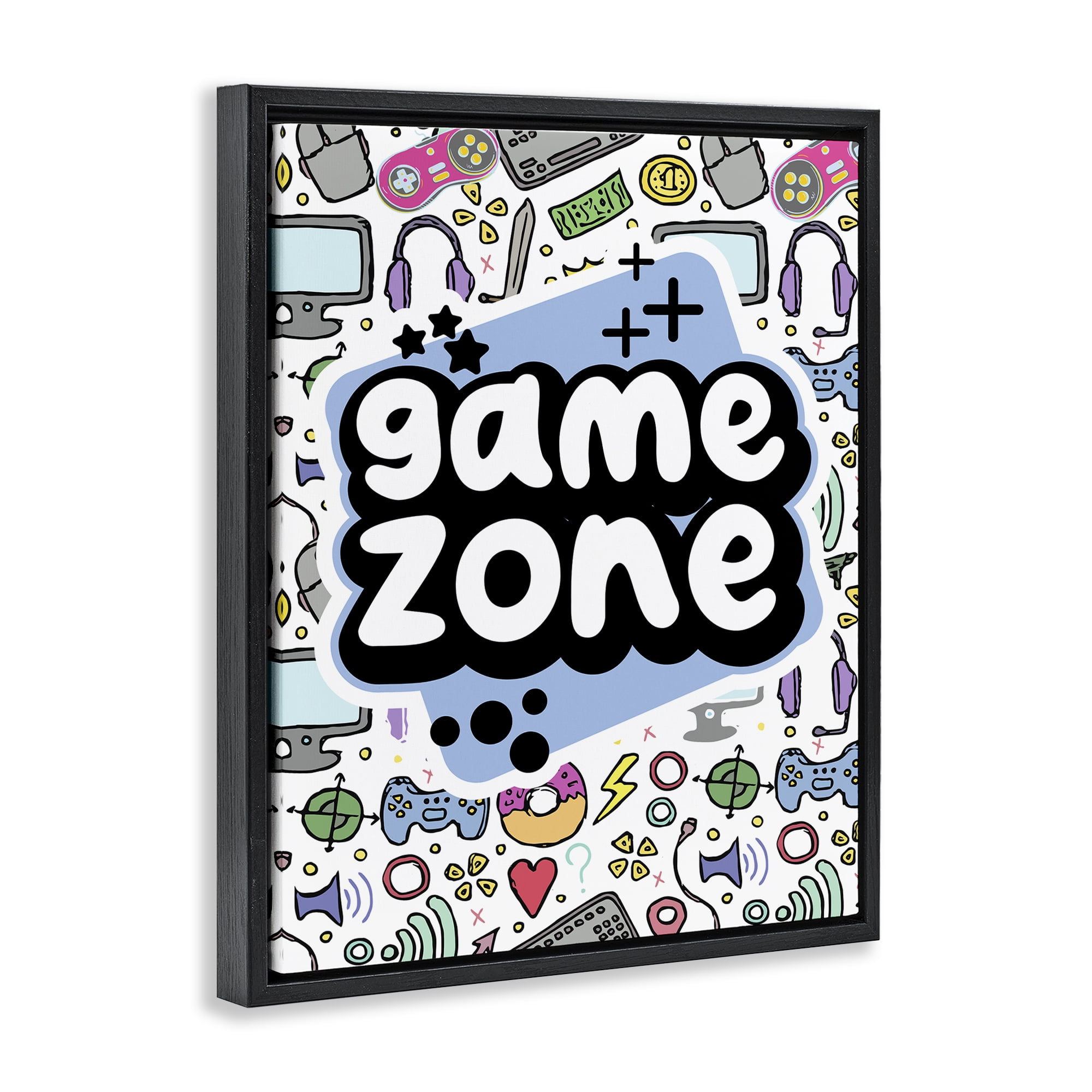 Stupell Industries Blue Game Zone Entertainment Painting Black Floater Framed Canvas Art Print Wall Art, 25 x 31