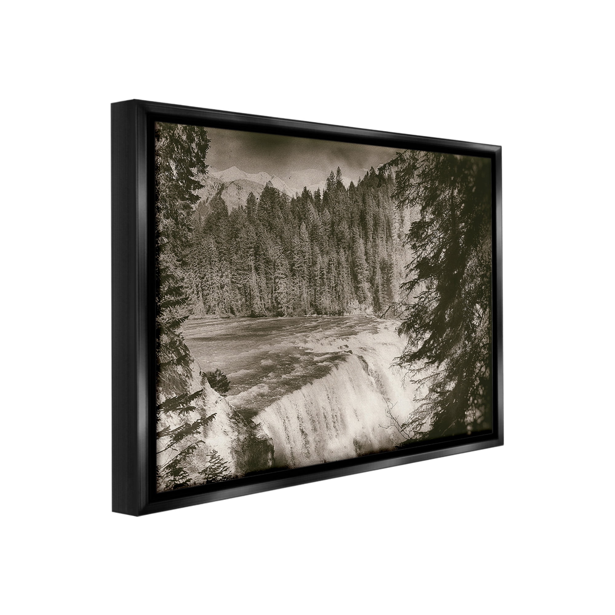 Stupell Industries Woodland Waterfall Photography Landscape Photography Black Floater Framed Canvas Art Print Wall Art, 21 x 17