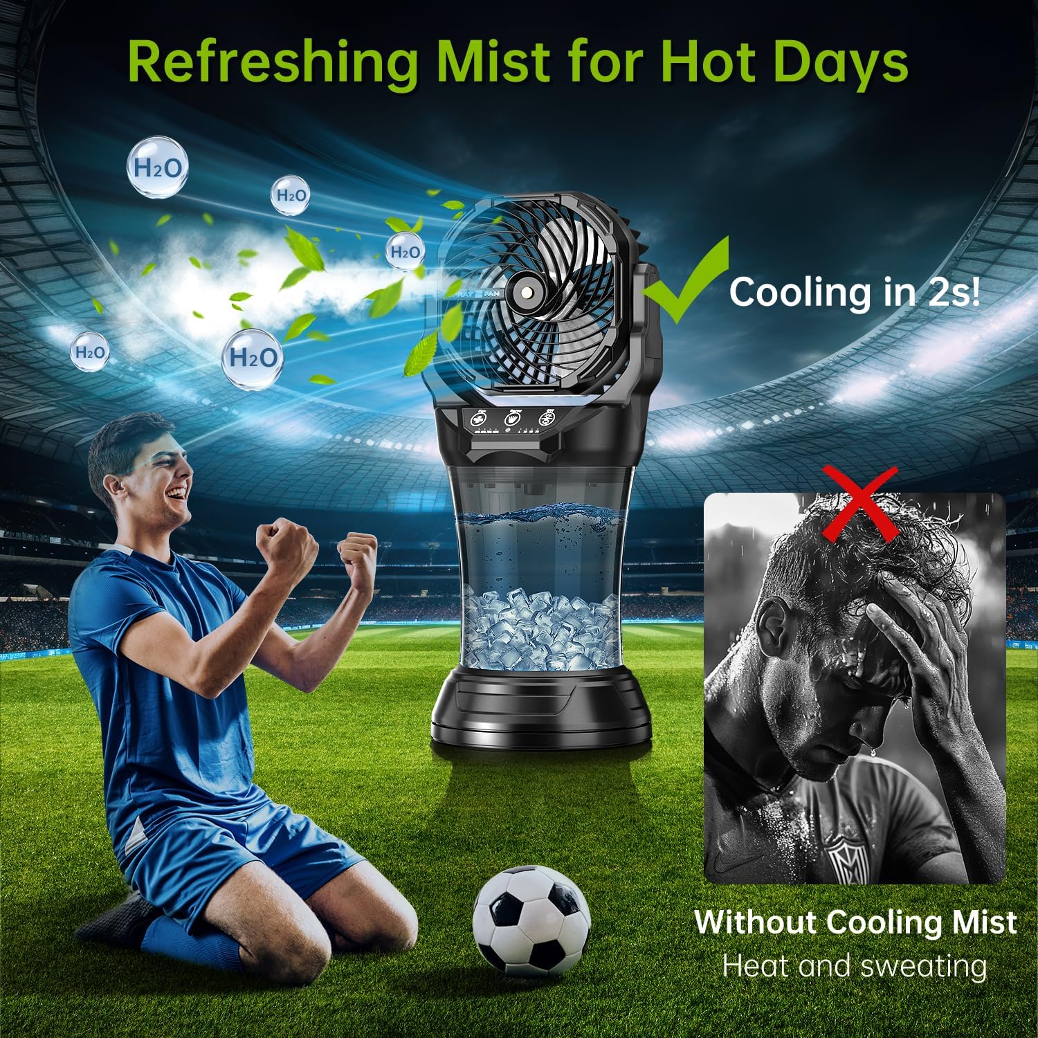 30000 mAh Portable Misting Fan with RGB Ambient Light, 2000 mL Water Tank Bucket Rechargeable Camping Mist Fan with 120 Auto Oscillating Perfect for Patios Fishing Travel Garden Party Golf Tent