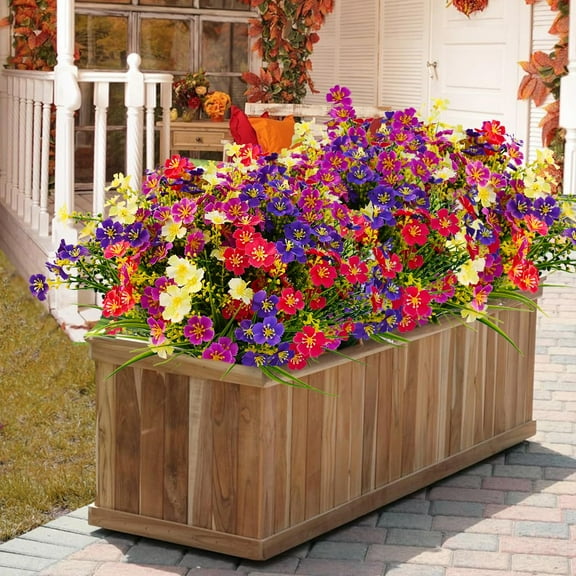 Artificial Flowers for Outdoors Fall, 10 Bundles Daisy Fake Plastic Flowers Colorful Mix, UV Resistant Silk Fake Autumn Plants No Fade for Outside Garden Yard Porch Patio Window Box Hanging Planter