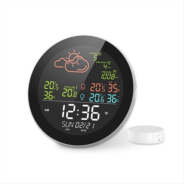 Tuya WIFI EstacióN MeteorolóGica Reloj de Mesa Probador de Temperatura Interior Exterior PronóStico del Tiempo TermóMetro HigróMetro A