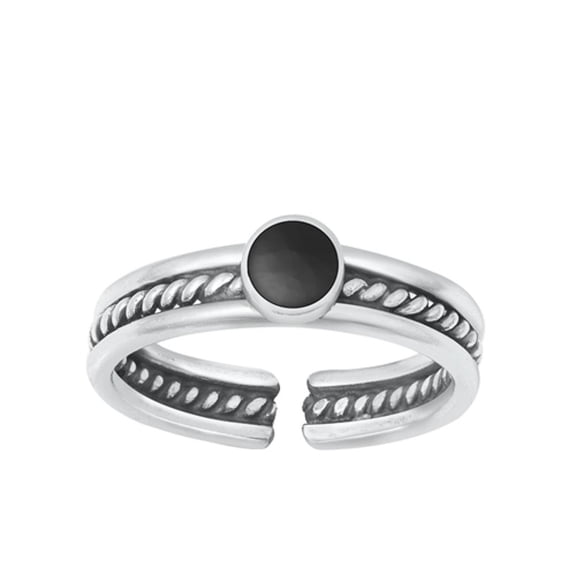 Sterling Silver Black Simulated Agate Toe Midi Bali Adjustable Ring .925 Band Jewelry Female Unisex