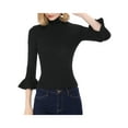 thumbnail image 1 of Suéter de punto delgado con cuello de tortuga y mangas acampanadas 3/4 para mujer Inspire Chic 3XL negro, 1 of 7