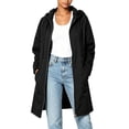 thumbnail image 2 of Women's Hooded Mid Length Zip up Sweatshirt Jacket, Raglan Sleeve Loose Casual Long Sleeve Cardigan Coat with Pockets Fall Winter Outwear Black XXL, 2 of 5