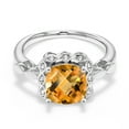 thumbnail image 3 of Gem Stone King 925 Sterling Silver Yellow Citrine and White Created Sapphire Engagement Ring for Women | 2.10 Cttw | Cushion Checkerboard 8MM | Gemstone November Birthstone | Size 7, 3 of 6