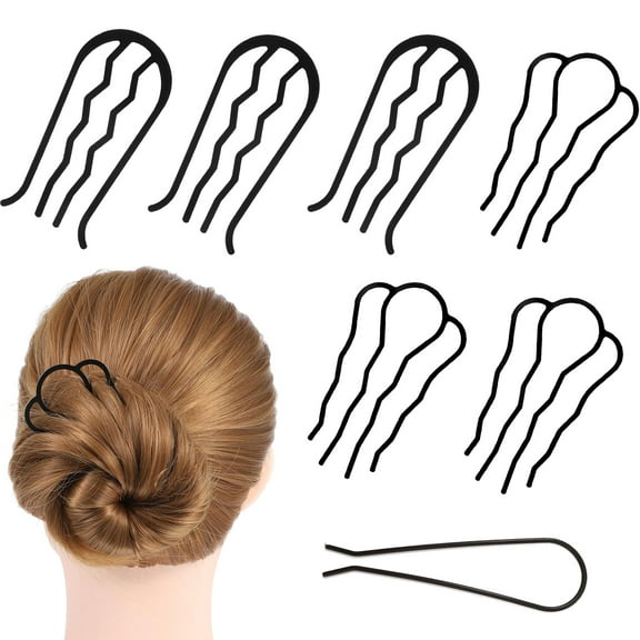 RUseeN 7 Piece U Shape Hair Combs Hair Fork for Women Accessories, Hair Side Combs for Updo Bun, French Style Hair Sticks Forks for Vintage Hairstyle French Twist Hair Tool, Black