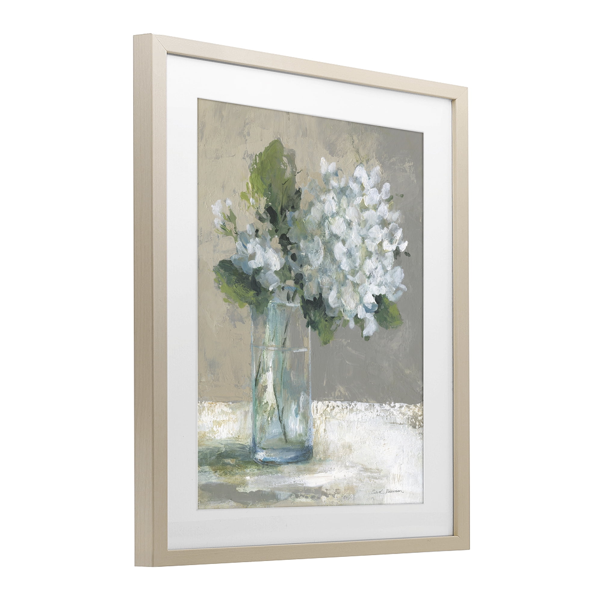 Stupell Industries Serene White Hydrangeas in Glass Birch Framed Print Under Glass, design by Carol Robinson