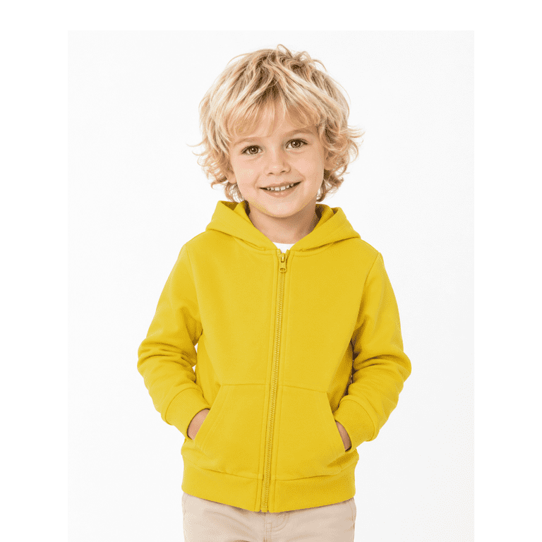 HILEELANG Kids Cotton Blend Full-Zip Hoodie, Lightweight Yellow photo 1