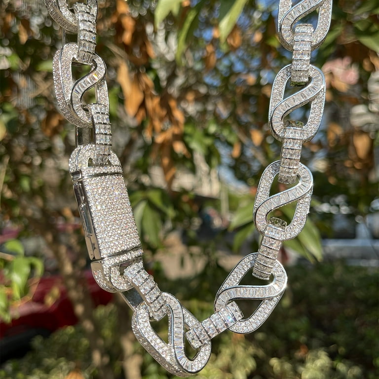 DUBSS Iced Out Choker, 20mm Cuban Link Chain, Baguette Necklace