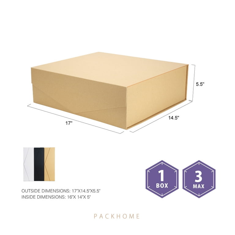 PACKHOME 16.3x14.2x5 Inches, 3 Extra Large Gift Boxes with Lids, Gift Boxes for Clothes and Large Gifts (Matte Black with Grain Texture)