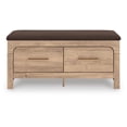 thumbnail image 2 of Signature Design by Ashley Prandefort Bedroom Storage Bench with Upholstered Seat, 2 Drawers, Tan Wood Finish and Brown Fabric Top, 2 of 9