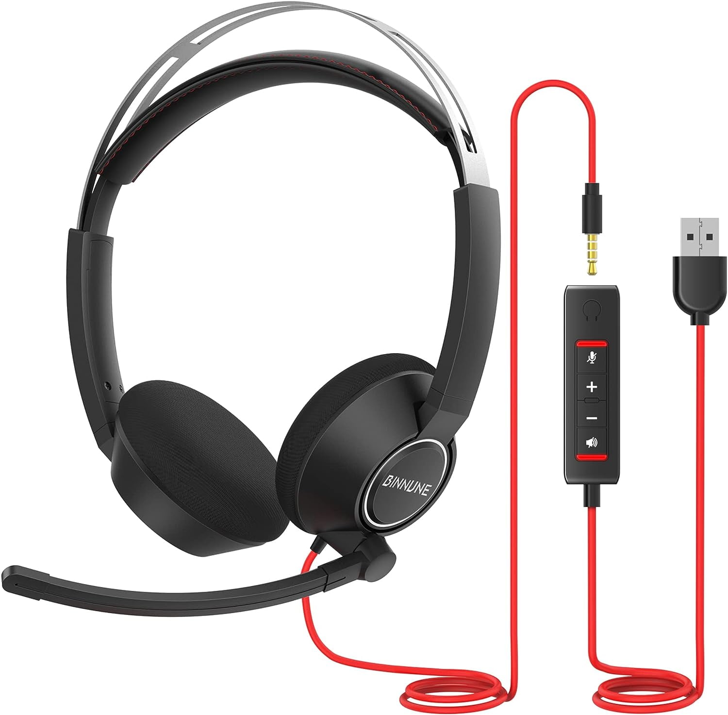 BINNUNE Wired Headphone with Microphone for PC Tablets Computers