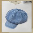 thumbnail image 3 of Womens Ladies Denim 8 Panel Newsboy Flat Caps Cabbie Peaked Driving Hat , LIght Blue, 3 of 7