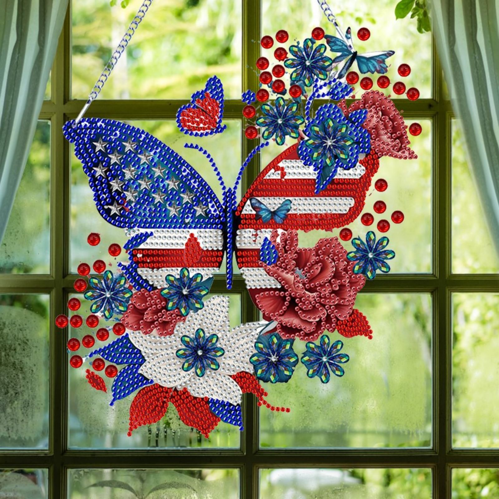 FLOPESN DIY Diamond Art Kits, American Independence Day USA Butterfly Style, 9.84*8.27 in Diamond Painting Pendant, Creative Design Wall Decor
