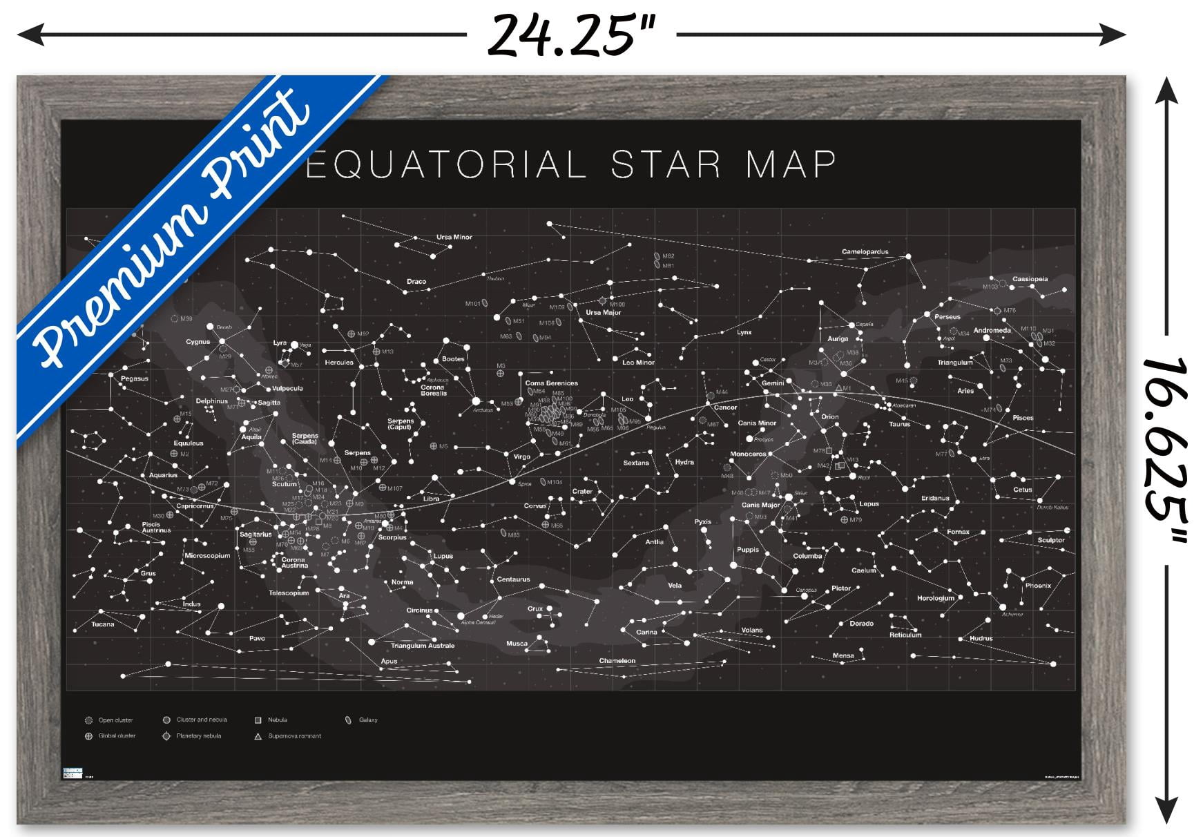 Astrology - Equatorial Star Map Wall Poster, 14.725" x 22.375" Framed