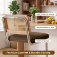 thumbnail image 6 of Daluvenix Natural Rattan Bar Stools Set of 2 with Cane Back, Mid Century Modern Kitchen Counter Height BarStools, Dining Room Upholstery Boho Microvelvet Seat Bar Chairs, 6 of 8