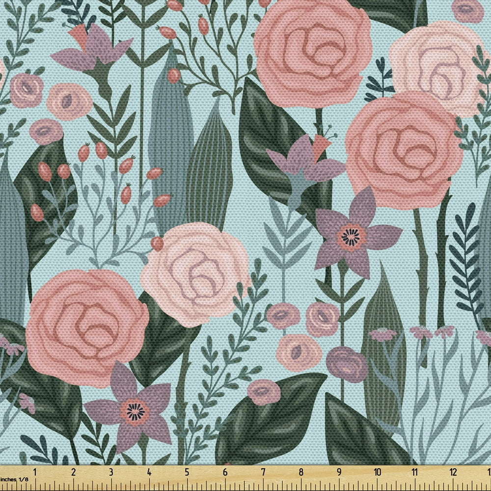 Botanical Fabric by The Yard, Arrangement of Flowers Blooming Garden