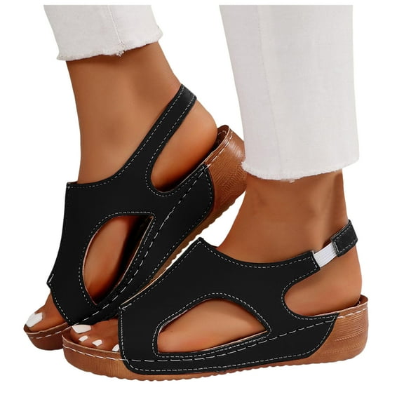 Women's Orthopedic Wedge Dressy Sandals Comfortable Fashion Leather Peep Toe Platform Slingback Sandals