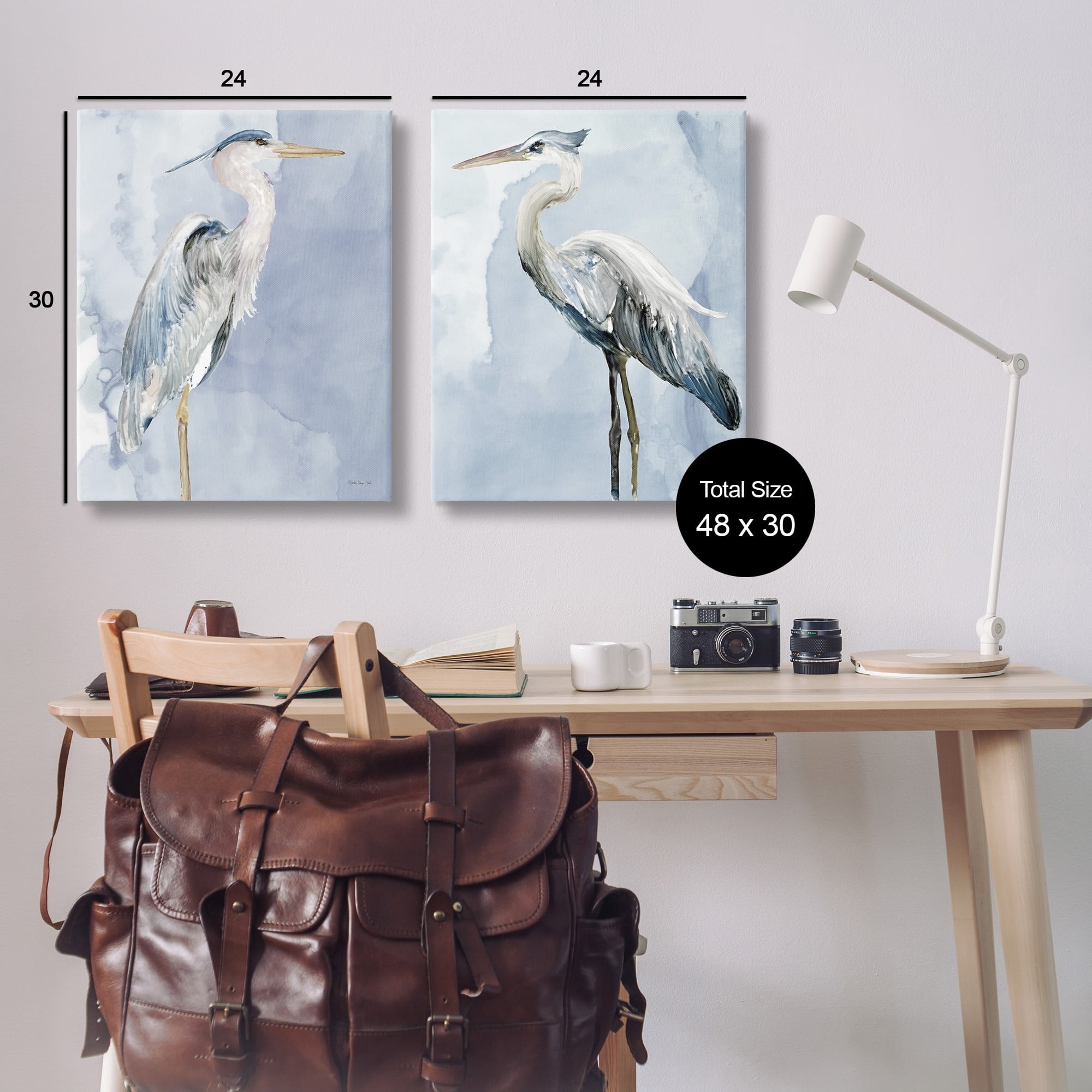 Stupell Industries Heron Birds Standing Blue Sky Watercolor Painting Gallery-Wrapped Canvas Print Wall Art Set of 2, 24x30, by Stellar Design Studio