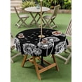 thumbnail image 3 of Outdoor Tablecloth with Umbrella Hole and Zipper, White Dandelion Round Table Cloth 60 Inch Waterproof Tablecloth, Spring Flowers Botanical Vintage Black Picnic Table Cover for Patio Camping, 3 of 7