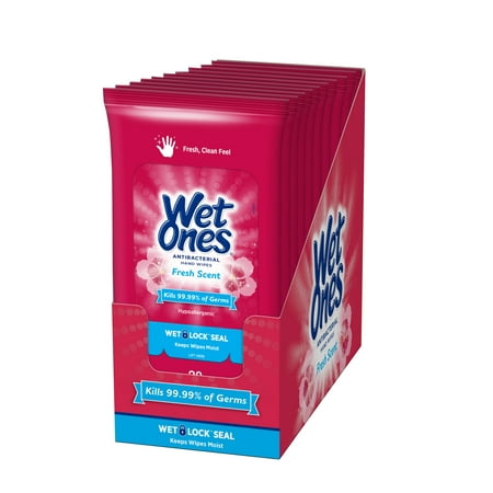 (10 pack) Wet Ones Antibacterial Hand Wipes Travel Pack, Fresh Scent, 20