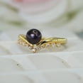 thumbnail image 4 of Natural Black Pearl Wedding Ring, Delicate Women CZ Diamond Stacking Ring, Yellow Gold Plated Bridesmaid Jewelry Promise Gift Ring For Women, 4 of 5