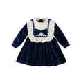 thumbnail image 1 of Faithtur Bambin Fille Robe de Velours de Noël, Patchwork Ébouriffé Cou Manches Longues Bowknot devant une Ligne Robe, 1 of 7