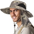 thumbnail image 2 of SUN CUBE Wide Brim Sun Hat for Men & Women with Neck Flap Cover, UPF 50+ UV Protection, Breathable Mesh Boonie Hat with Adjustable Chin Strap, Packable Fishing Hiking Safari Hat, Camo Grey, 2 of 7