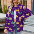 thumbnail image 6 of LEKWK Mardi Gras Shirts for Women Fun Party Food Graphic Print Dress Blouses Long Sleeve Button Down Casual Daily Outfits, 6 of 8