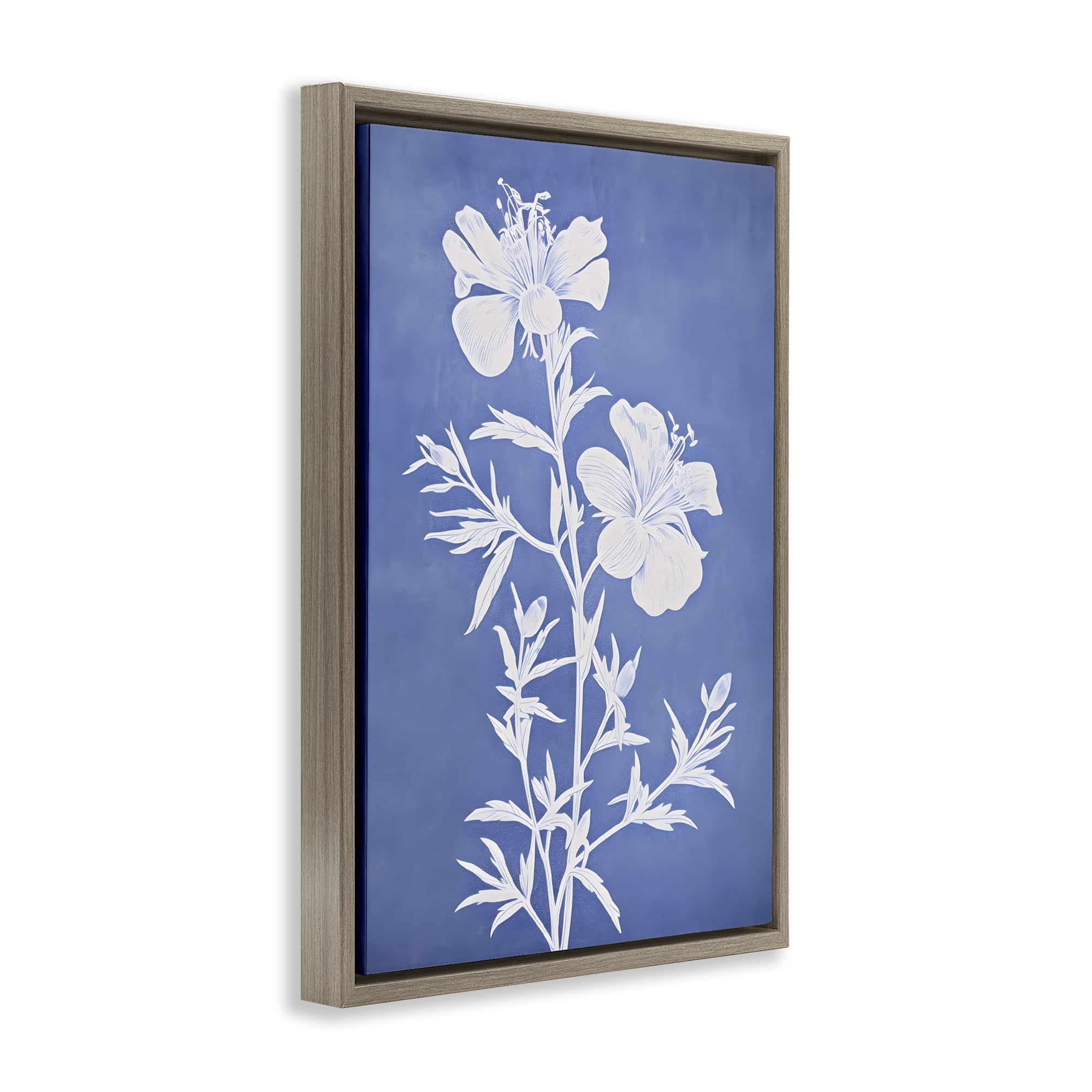 Stupell Industries Blue Cerulean Florals Botanical & Floral Painting Brown Floater Framed Art Print Wall Art, 17 x 25