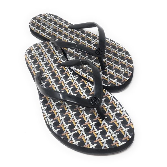 Tory Burch Chelsea Flip Flop (basket weave/chai tea/perfect black, US Footwear Size System, Adult, Women, Numeric, Medium, 7)