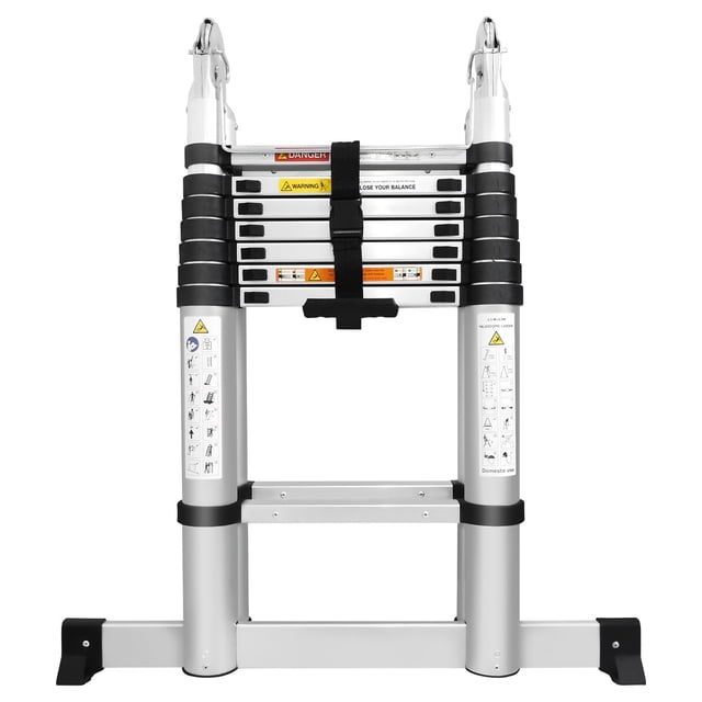 Bowoshen Folding Step Ladder 16.5ft Telescoping Extension Ladder EN131 Certified Aluminium Portable Multi-Purpose A-Frame 2.5+2.5M Loft Ladder 330lb Load Capacity
