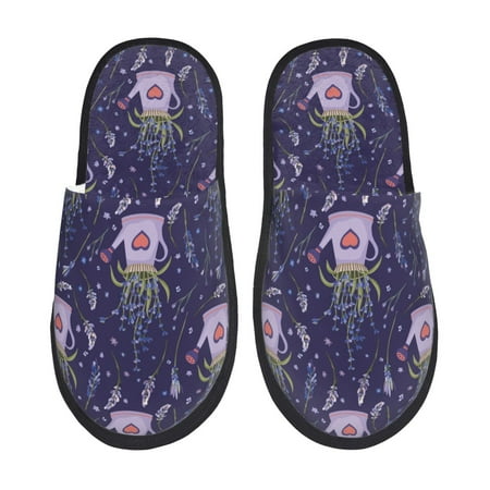 Balery Lavender Flowers Slient Indoor Furry Fleece Comfort House Shoes Soft Non-Slip Home Shoes Cotton slippers House Slippers-- Large