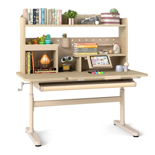 Gymax Kids Study Desk w/Tilt Desktop Retractable Book Stand & Pegboard Pen Holder
