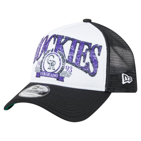 Men's New Era  Black Colorado Rockies Distressed 9FORTY A-Frame Adjustable Trucker Hat