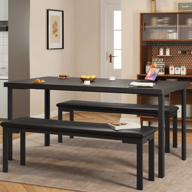 EDTara Compact Dining Table Set for 4, Modern Rectangle Table and Upholstered Benches, Perfect for Kitchen or Small Dining Room