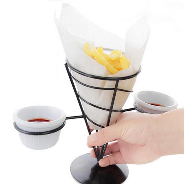 El Soporte de La Cesta de Papas de Metal con Soportes para s Establece Conos de Papas Negro Doble Macarena Soporte para patatas fritas